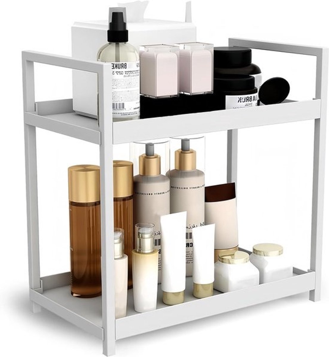 Grote make-uporganizer - Cosmetica-organizer, wit, metalen bureau-organizer voor slaapkamer, badkamer en keuken