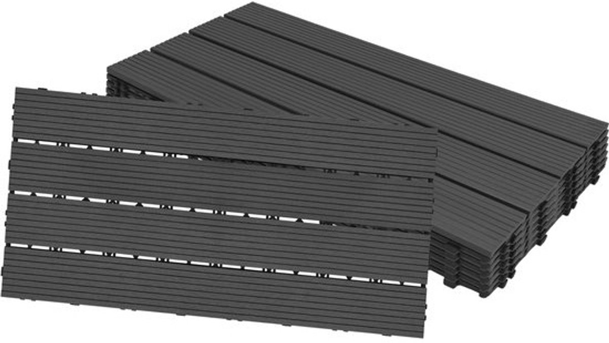 WPC-terrastegels, 6 stuks, 30x60 cm - Antislip, weerbestendig en onderhoudsvrij - Voor balkon, tuin, zwembad en patio, anthraciet