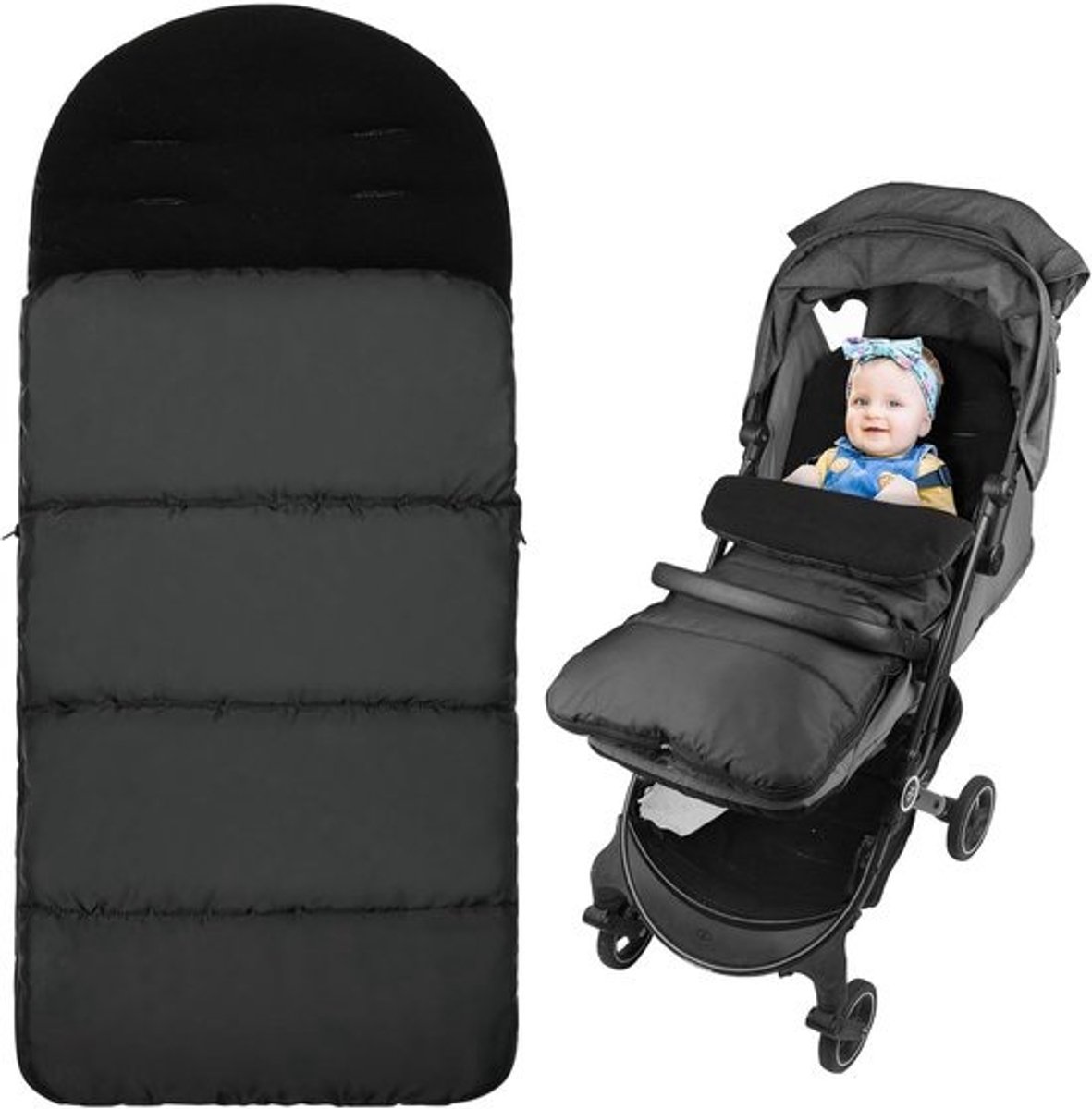 voetenzak - voor de kinderwagen - thermozak - warm blijven - waterdicht - winddicht - universeel - zwart