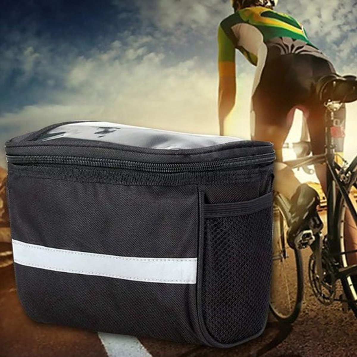 Stuurtas - Fietstas - 1 stuk - 23 × 13,6 × 16,5 cm - Grote inhoud - Waterdicht - Opbergtas voor op het stuur - Fietstas - Geschikt voor fietsen, mountainbikes en racefietsen - Zwart