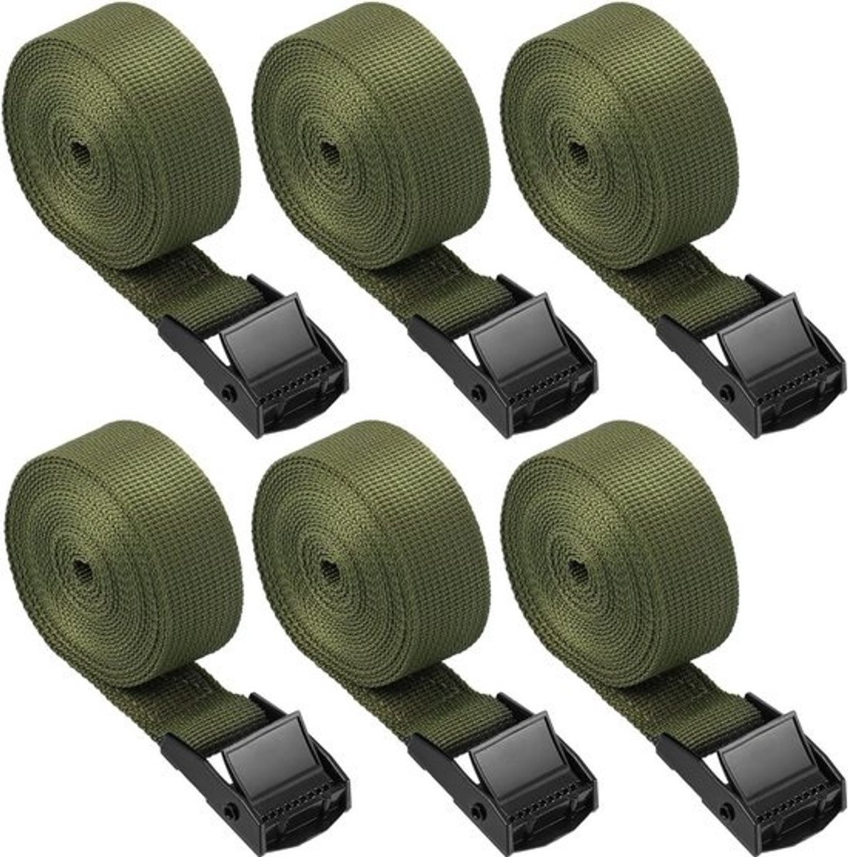 6 stuks lashing straps - Sterke cam buckle-bevestigingsriemen - voor motorfietsen, fietsen en bagage - 250x2.5cm, groen