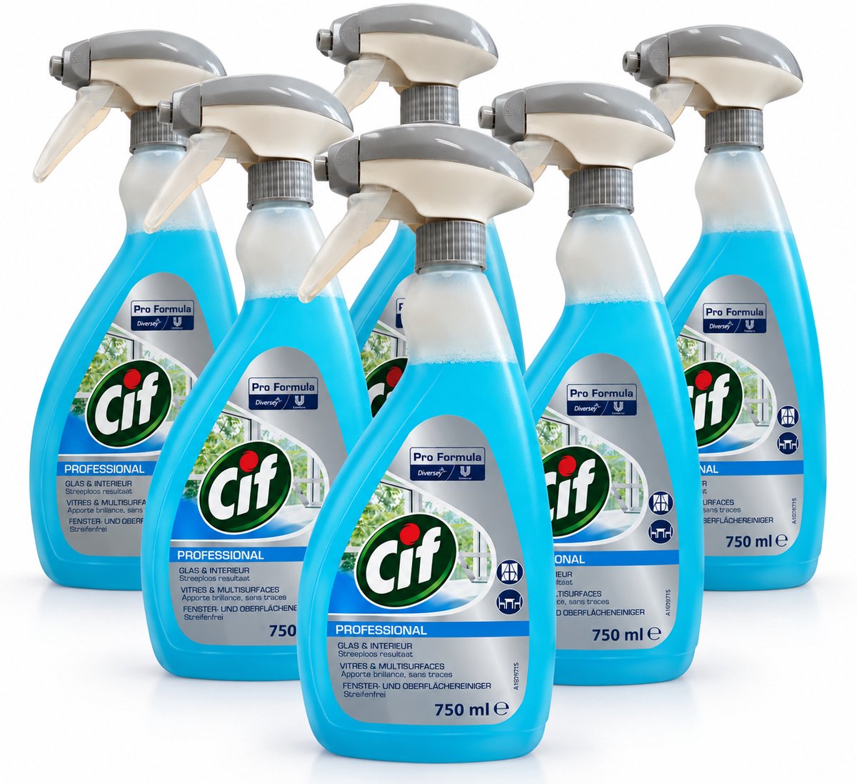Cif Professional Glas & Interieur Reiniger – Glasreiniger & Multisurface Spray – Streeploos – 6 x 750 ml