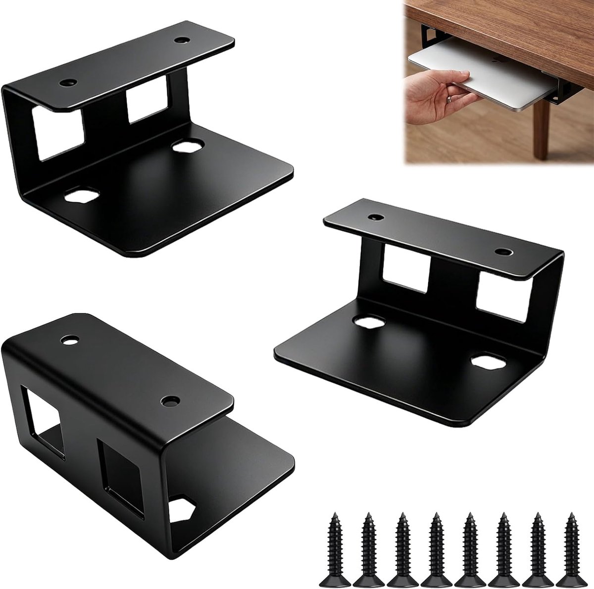 3 stuks laptophouder voor onder bureau, anti-kras metalen laptophouders voor onder bureau, universele verborgen toetsenbordlade voor toetsenbord-tablet-opslagstationhouder in thuiskantoor