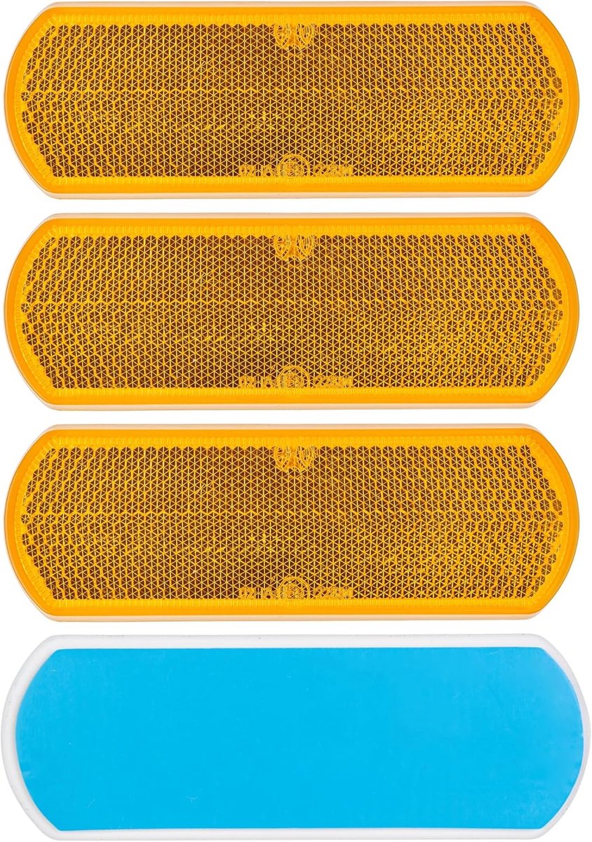 Plakreflectoren, 4 st., oranje, afmetingen 111 x 38 x 10 mm, E-mark, rechthoekige reflectoren voor campers, aanhangers, kattenoog links, reflector rechts, reflector met diffuse schijf
