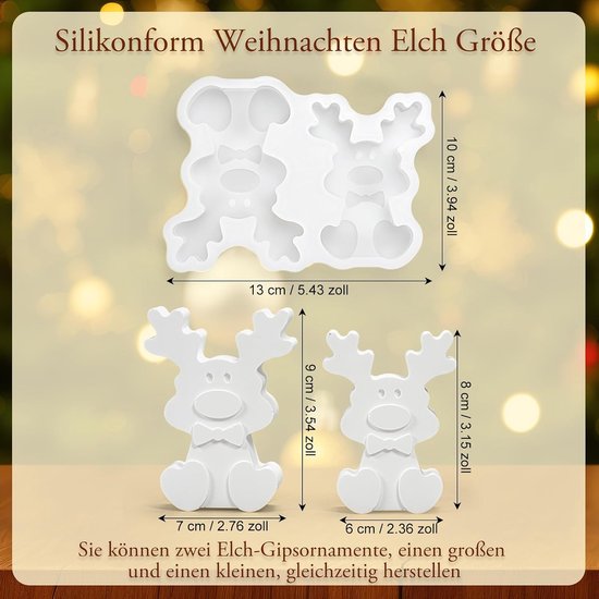 2 Stuks gietvormen eland Siliconen vormen Kerstmis, Siliconen vorm Rendier — afbeelding 4