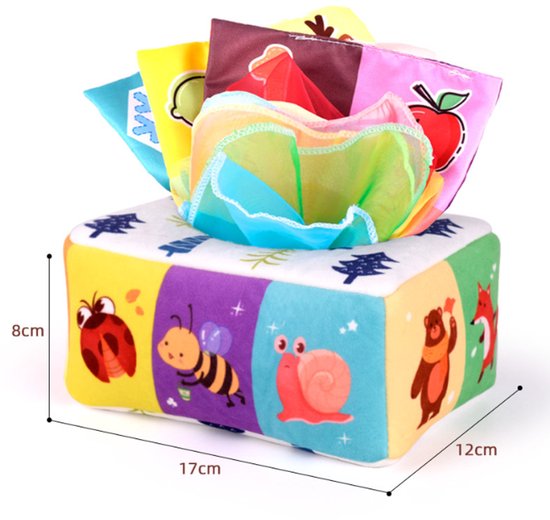 Casalora® Baby tissuebox speelgoed Speelgoed – Trekspeelgoed voor Baby's – Montessori Speelgoed – Zintuiglijk Speelgoed voor Baby's – Zachte Vulling – Ritselend Geluid – Geschikt voor Baby's van 6-36 Maanden – Rood van casalora — afbeelding 2