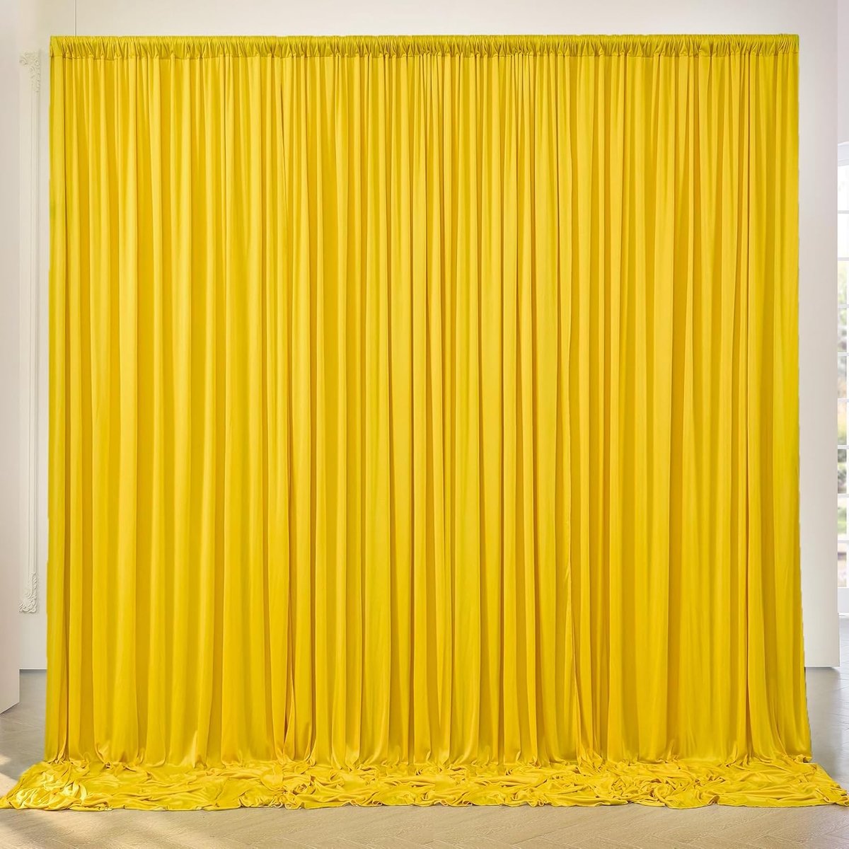 3 x 3 m gele stof fotoachtergrond - 2 stuks 1,5 x 3 m plooivrije fotoachtergrond voor bruiloft, verjaardag, feest en decoratie, geel decoratief gordijn voor fotowand en evenement