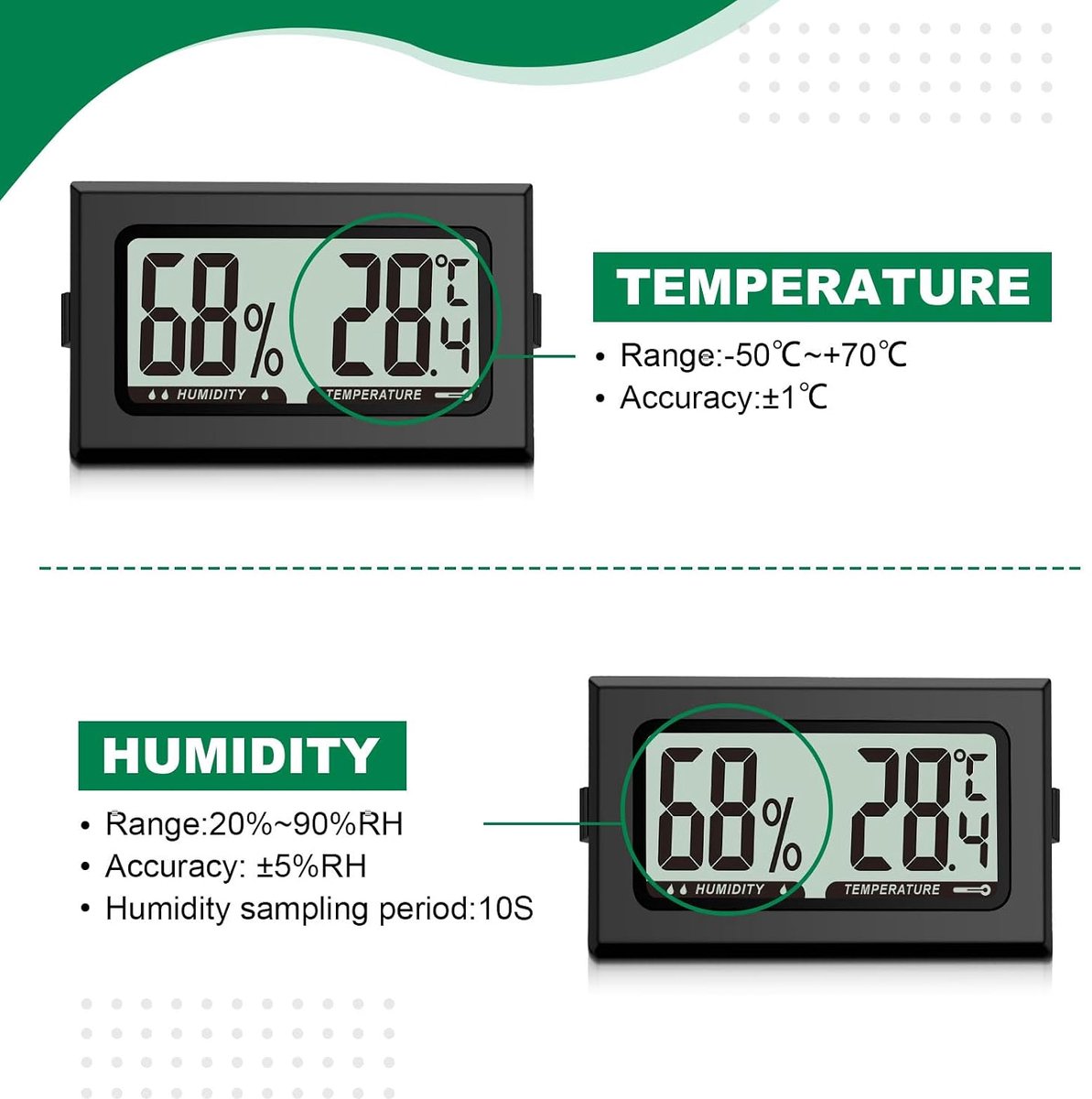 4 stuks luchtvochtigheidsmeter, thermometer, mini-digitale hygrometer met LCD, temperatuurkamerthermometer voor binnen, kantoor, woonkamer en wijnkelder (batterijen inbegrepen) (4) — cadeau in Cadeau-ideeën - foto 7