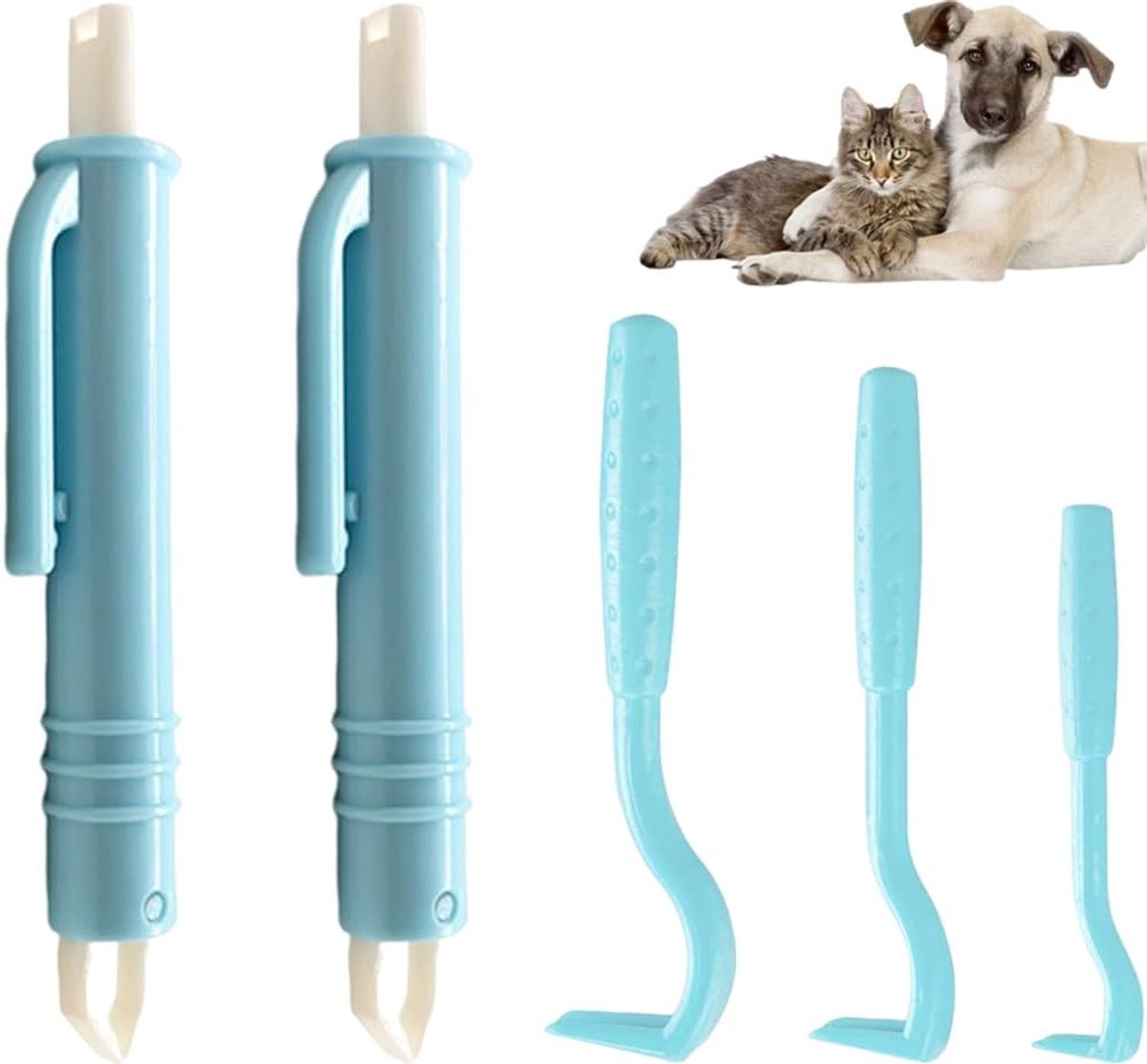 5 Stuks Tekenverwijderaar - 3 Stuks Tekenhaken en 2 Stuks Tekenpincet Set, Pijnloos Verwijderaar voor Honden Katten en Mensen Huisdieren (Blauw)