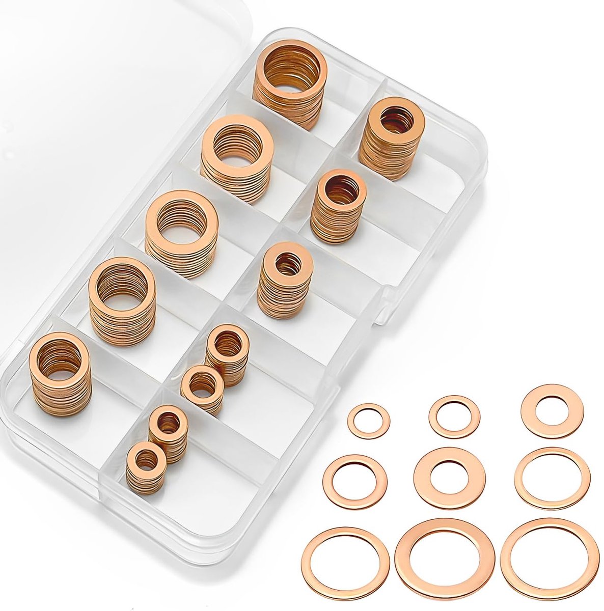 Platte sluitringen, koperen afdichtringen, olieaftapschroefafdichting, 9 maten, metrische koperen afdichtringen, assortiment kit, M5, M9, M8, M10, M12, M14
