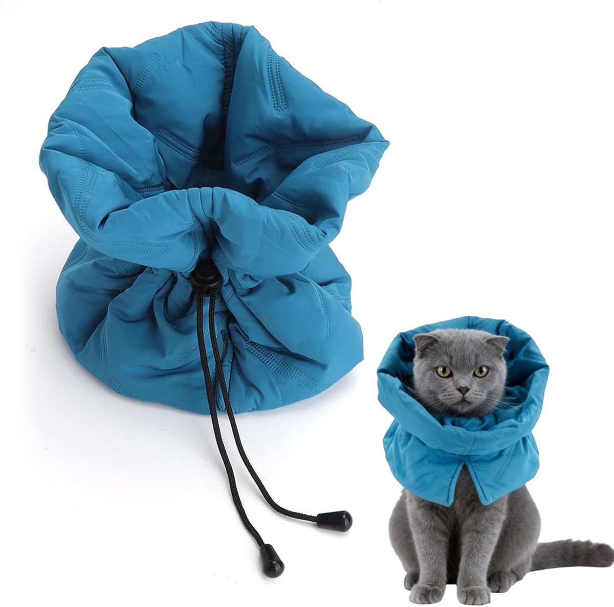 Halsband voor katten, zacht en aanpasbaar, voorkomt het likken van wonden, S (14 - 25 cm), inclusief vlooienkam voor kattenverzorging