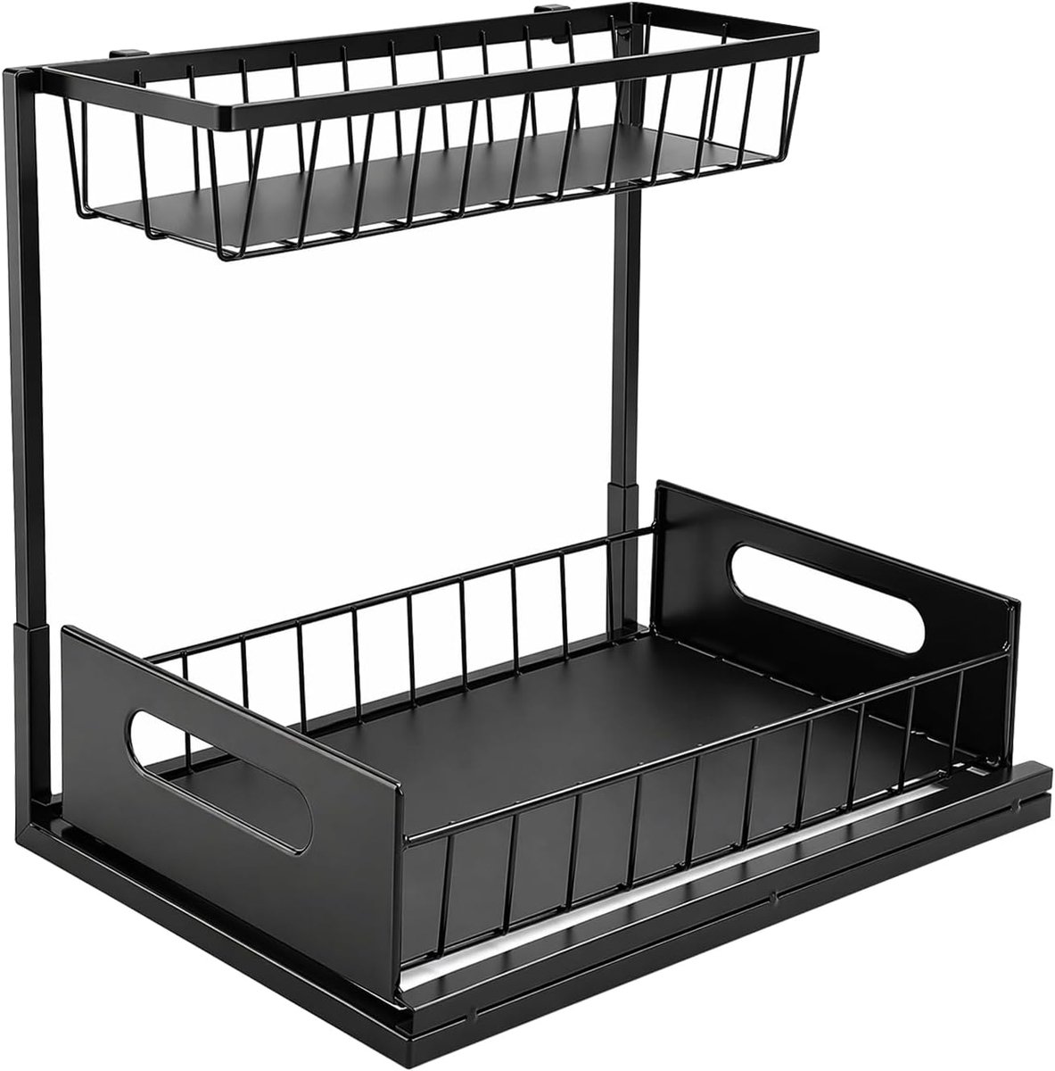 Organizer voor gootsteen, 2 niveaus, metaal, uittrekbaar rek in L-vorm, organizer voor keuken en badkamer, 36 x 27 x 28 cm