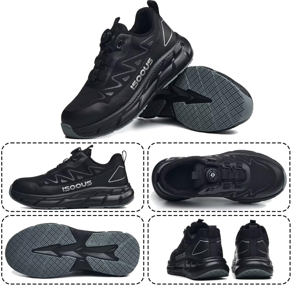 SnelShoppen - Werkschoenen Heren Dames Veiligheidsschoenen S3S Waterdichte Stalen Neus Antislip Sneakers Zwart Grijs EU43 Lichtgewicht ESD Geschikt vo