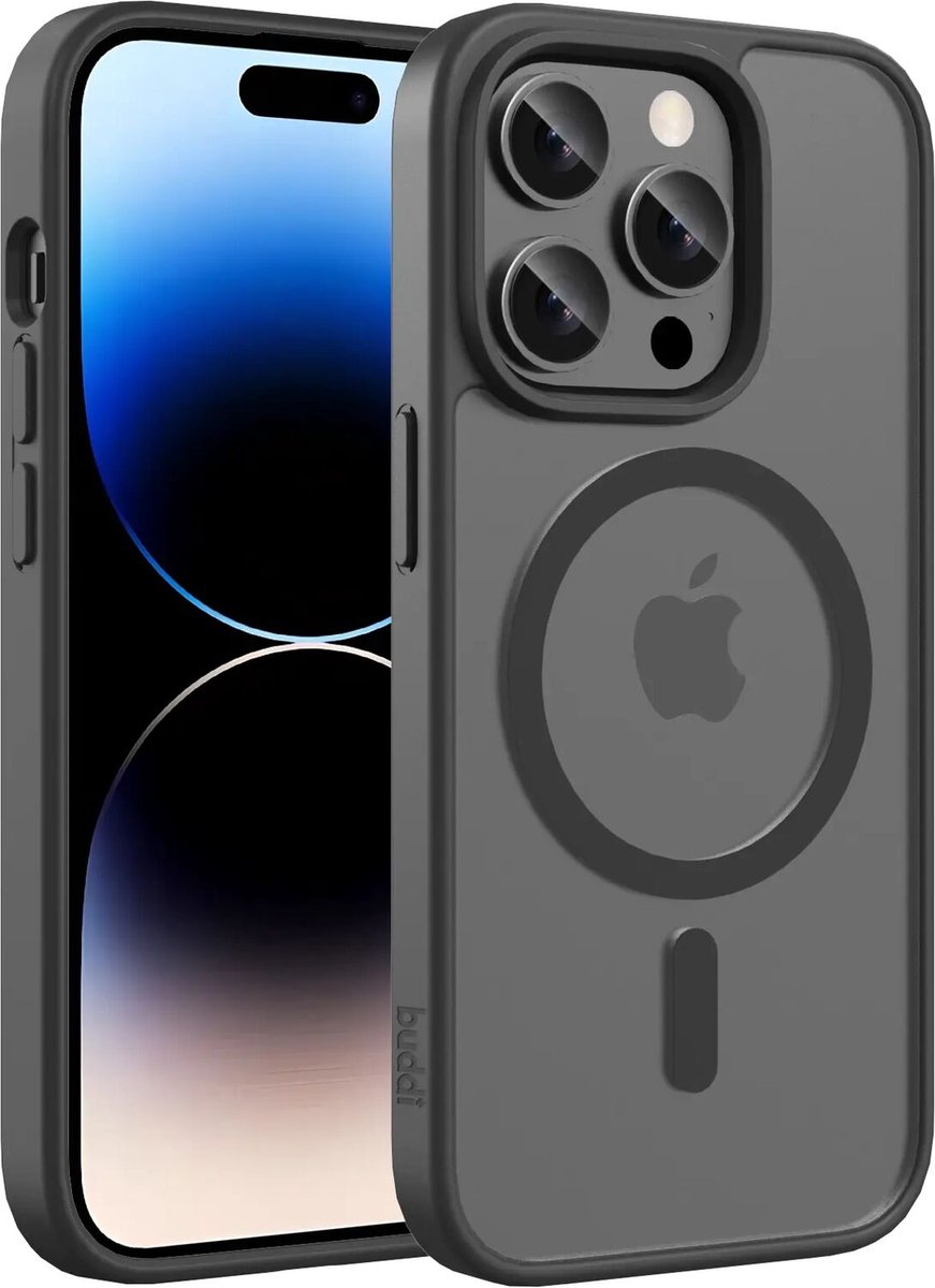 Buddi Frost Hoesje Geschikt voor Apple iPhone 14 Pro Max - Mat Zwart - MagSafe Back Cover - Matchende kleur - Shockproof - Slank