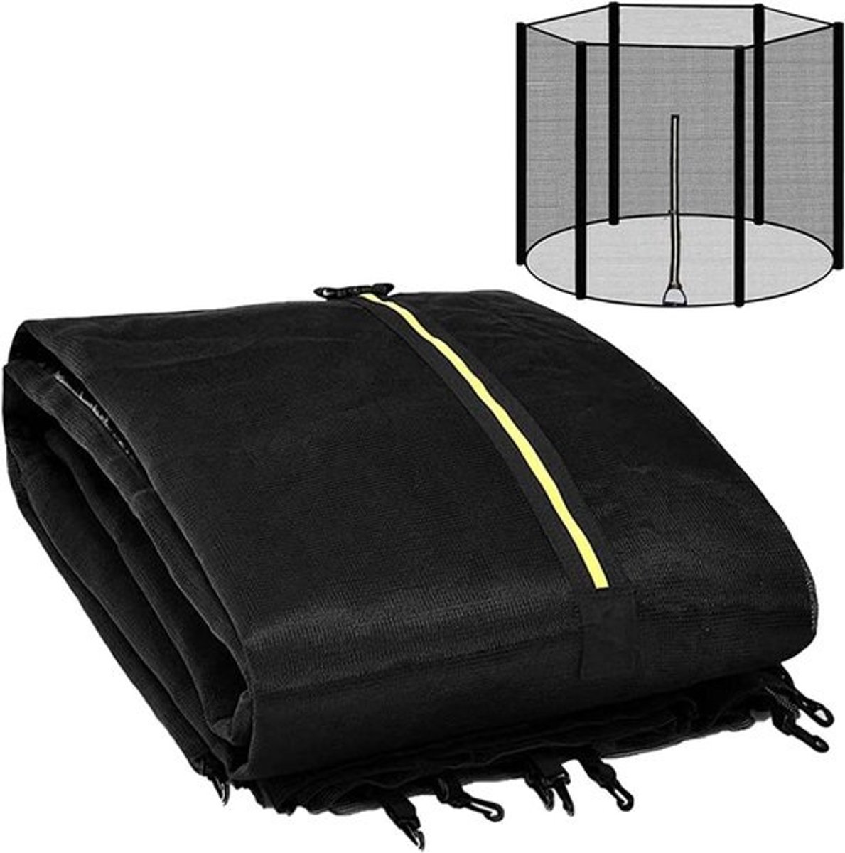 Trampoline-veiligheidsnet - Vervangend net - Voor buitenspelen - Dubbele ritssluiting - 6FT, 8FT, 10FT - Zwart