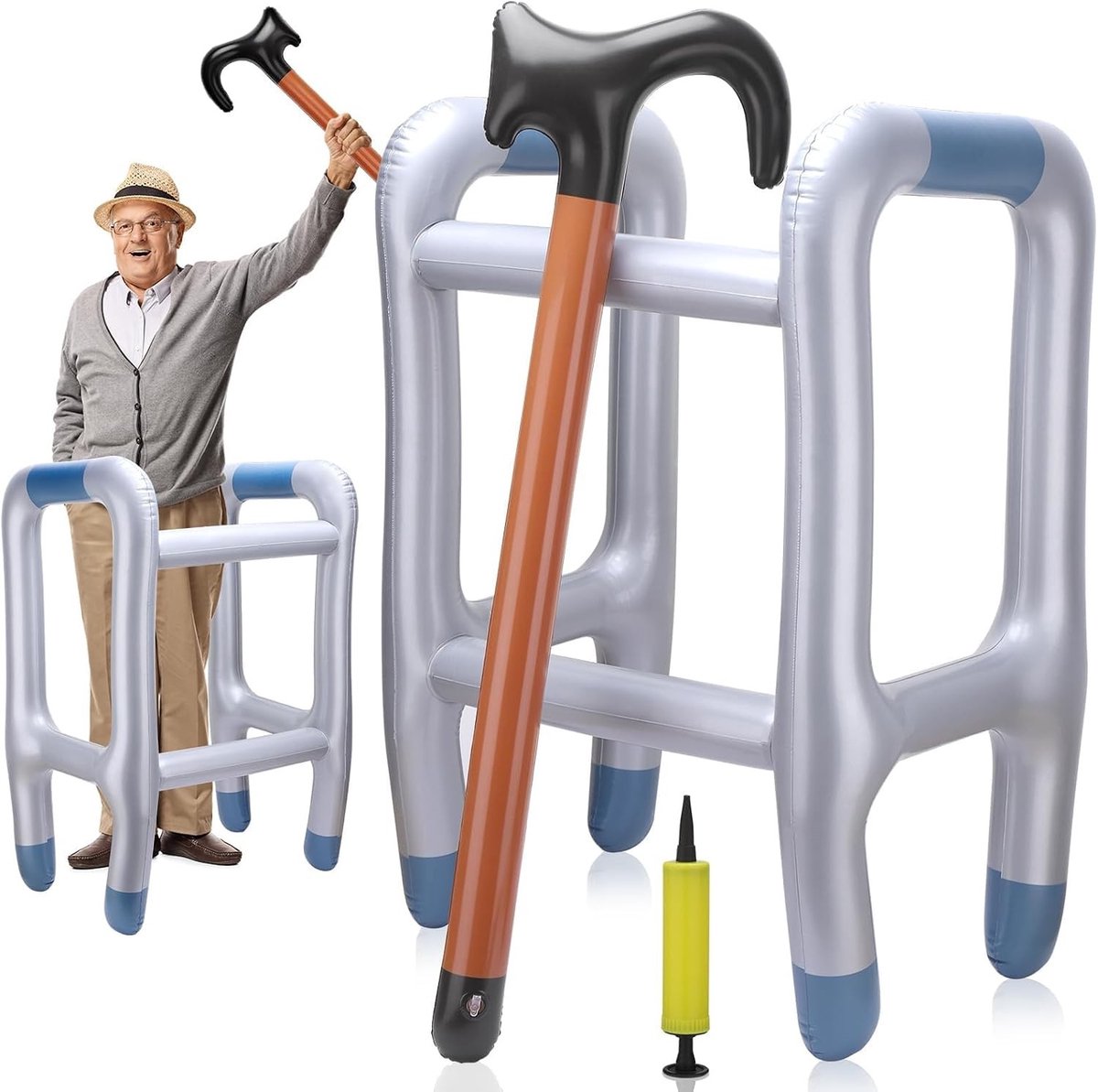 Opblaasbare Rollator met Opblaasbare Wandelstok voor Cosplay en Carnaval, Inclusief Pomp voor Gemakkelijk Gebruik
