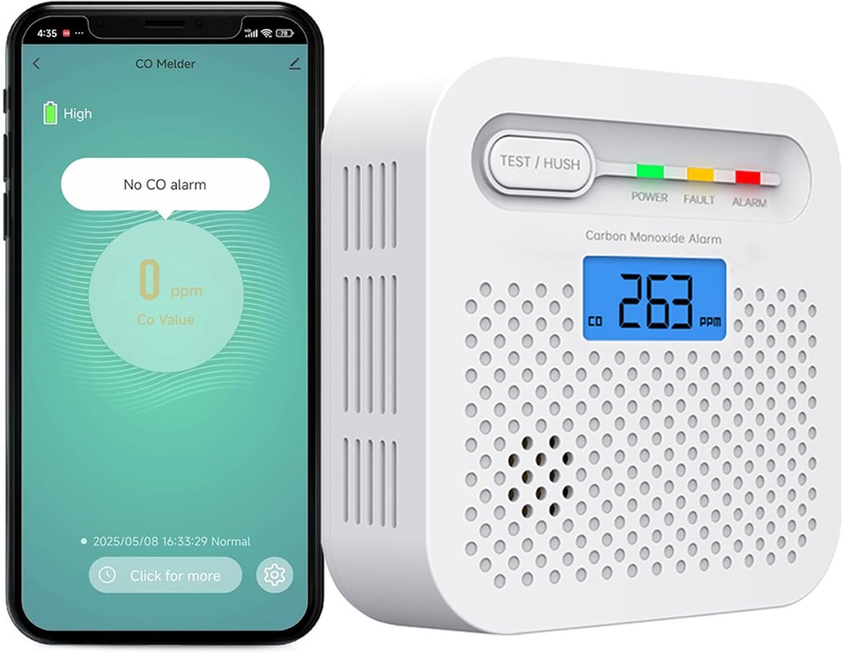 CO Detector WiFi Koolmonoxide Detector 10 Jaar Batterii, CE-EN 50291, 85 dB alarm，Real-time PushNotificaties via - ShopVlot