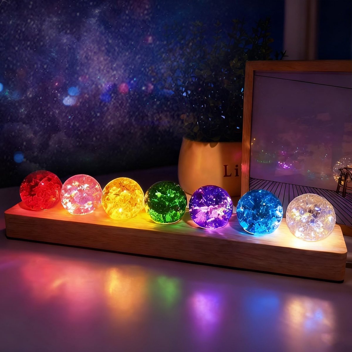 Crystal Ball Night Light 7 Colours 3D Crystal Balls with LED Wooden Base 40mm Crystal Ice Balls for Calming Decoration - ShopVlot
