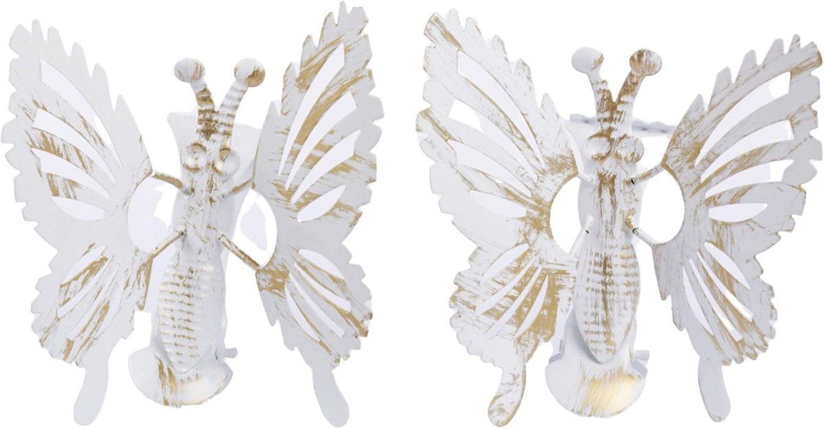Gordijnclips grote vlinder - wit/goud - decoratief - voor het accentueren van gordijnen - ShopVlot
