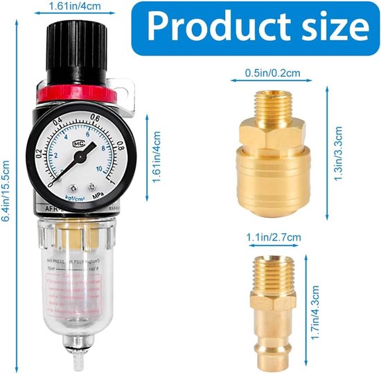 Drukregelaar voor Samengeperste Lucht met Waterafscheider en Filteraccessoires, 1/4 Inch, Ideaal voor Compressoren en Luchtgereedschap — afbeelding 5