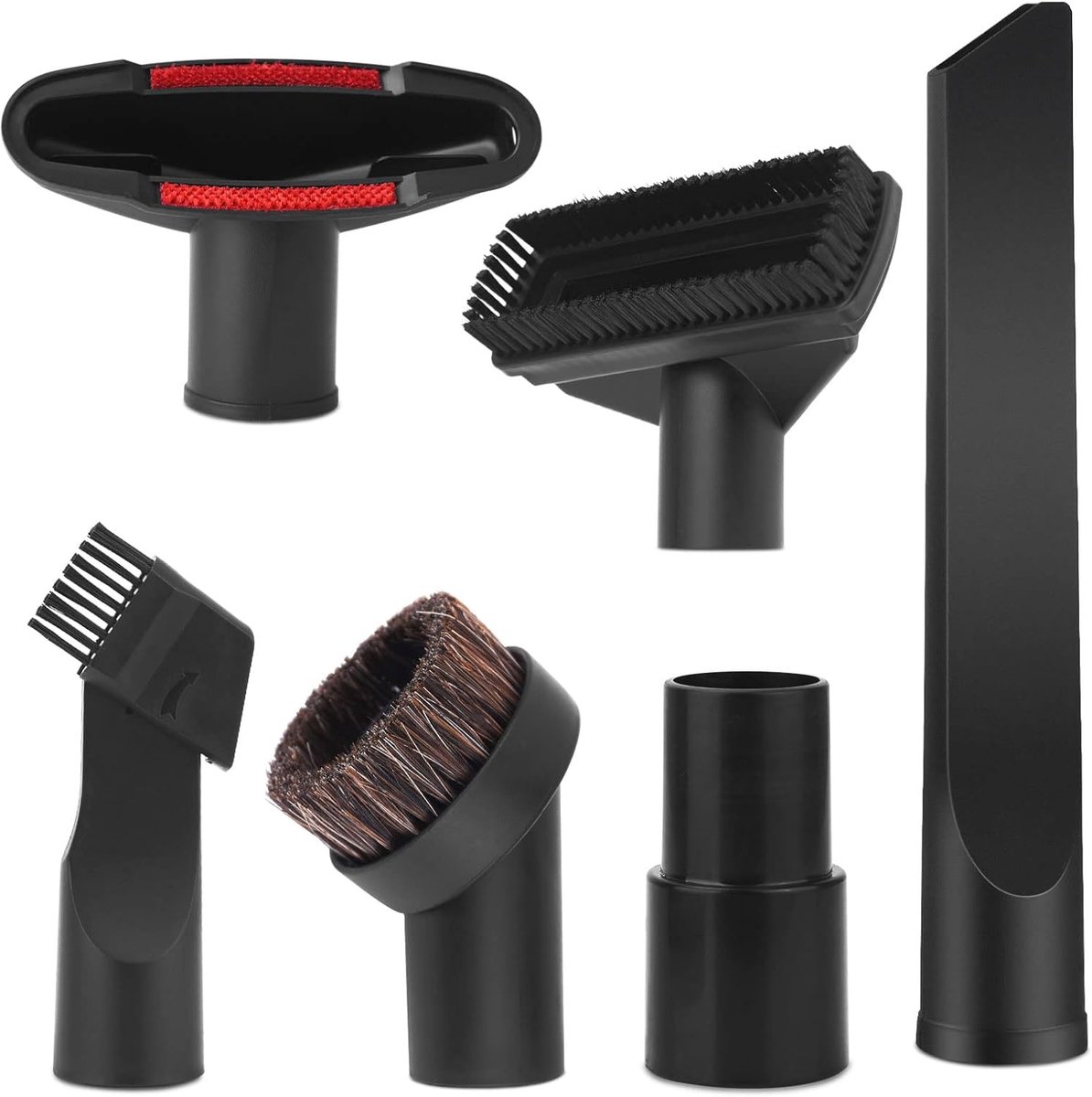 SnelShoppen - Universele Stofzuiger Mondstukken Set - 6 Delen Accessoires Stofzuigermondstukken met 32mm en 35mm Slangadapter - Zwart - Voor Thuis en