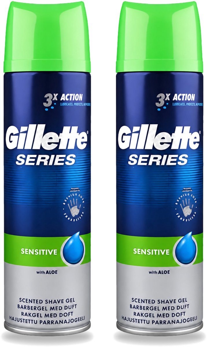 2 x Gillette Series - Scheergel - Sensitive - Aloe Vera - Voor de gevoelige huid - 200 ml - Voordeelverpakking - 2 stuks