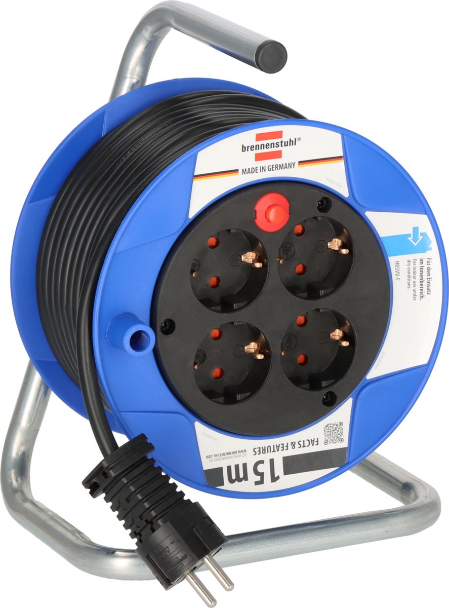 Brennenstuhl Garant Kompakt kabelhaspe (15m kabel in zwart, gemaakt van speciale kunststof, voor binnengebruik, Made in Germany)