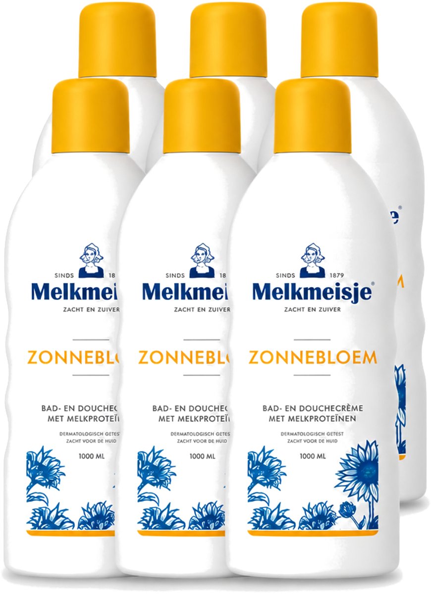 6 x Melkmeisje - Bad & Douche Zonnebloem - Romig Parfum - 1000 ml - Voordeelverpakking - 6 stuks
