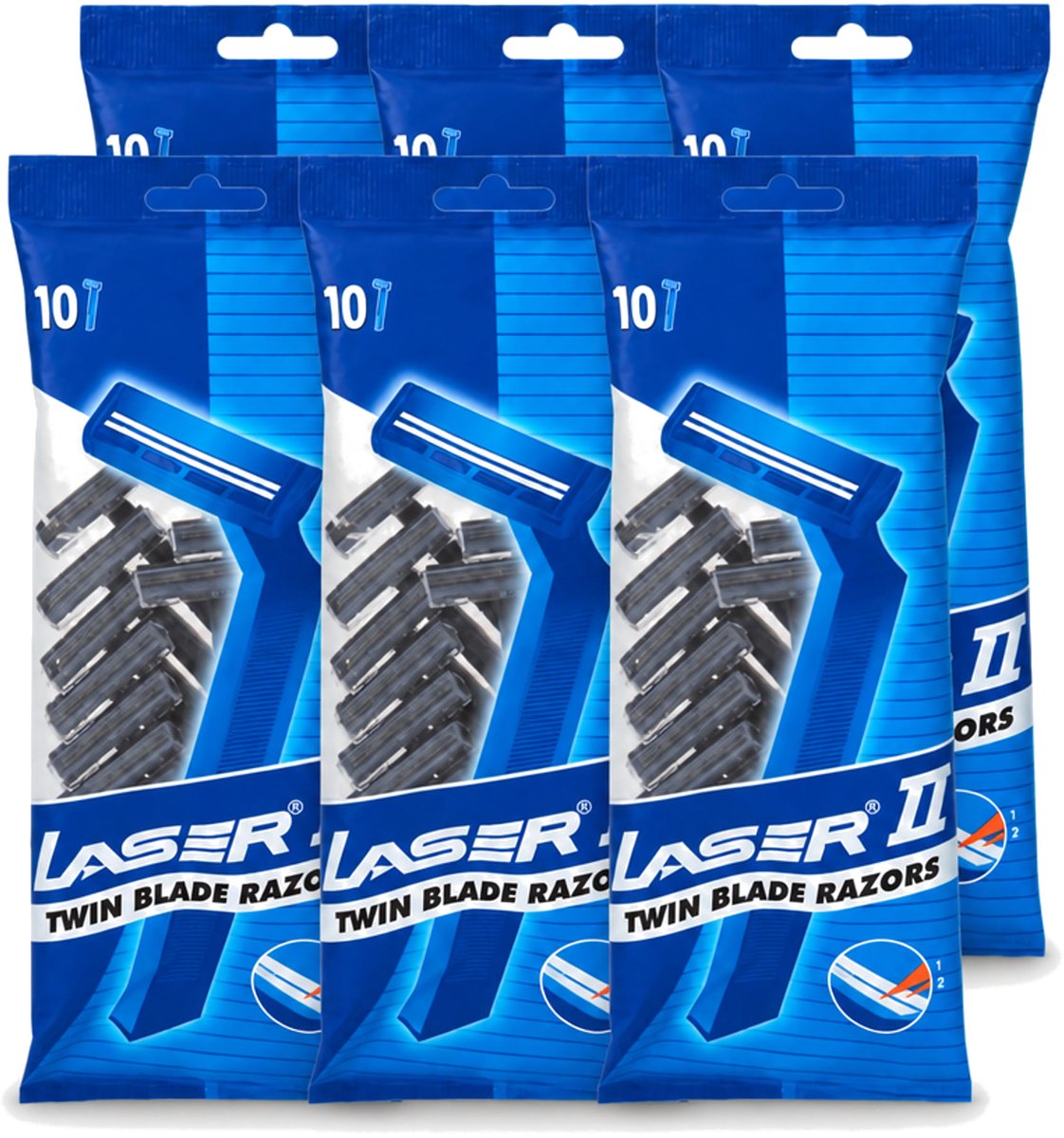 6 x Laser 2 - Ready Razor - Wegwerp - Voor Mannen - 10 Mesjes - Voordeelverpakking - 6 stuks