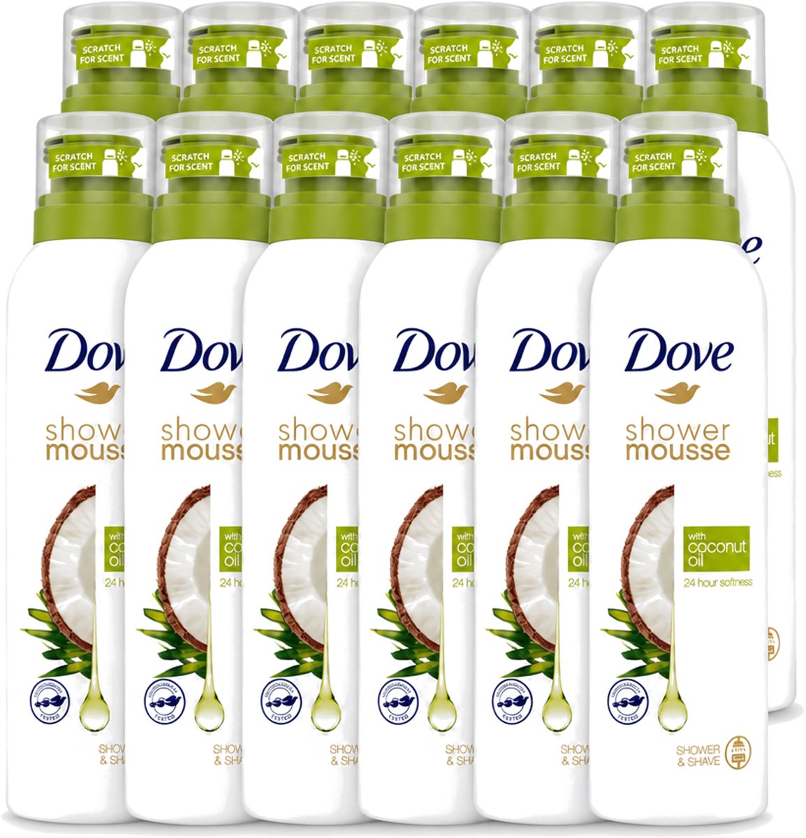 12 x Dove - Douchemousse - Coconut Oil - Voedend en verzorgend - 200 ml - Voordeelverpakking - 12 stuks
