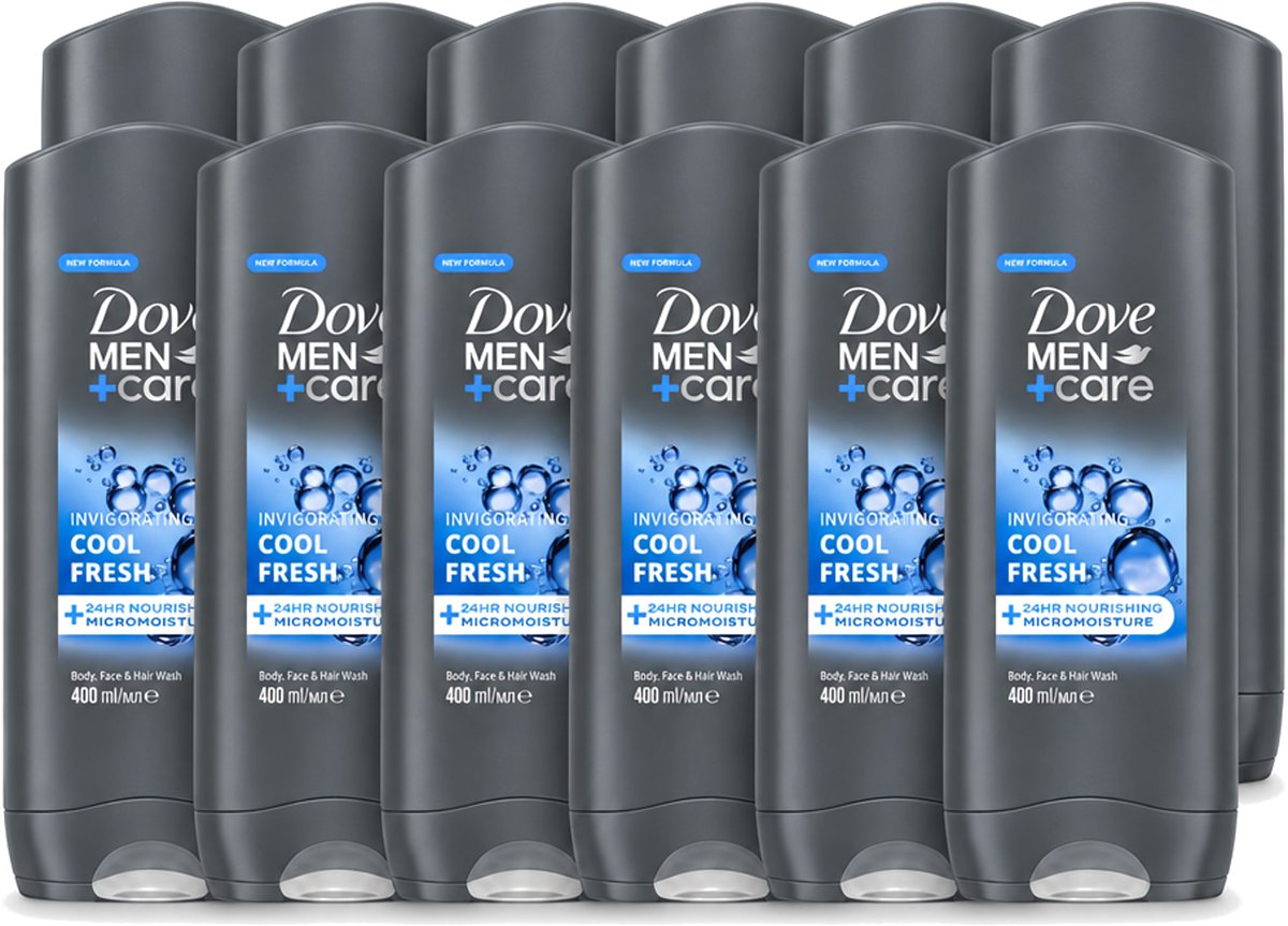 12 x Dove - Douchegel - Men+ Care Cool Fresh - Verfrissend en energiegevend - 400 ml - Voordeelverpakking - 12 stuks