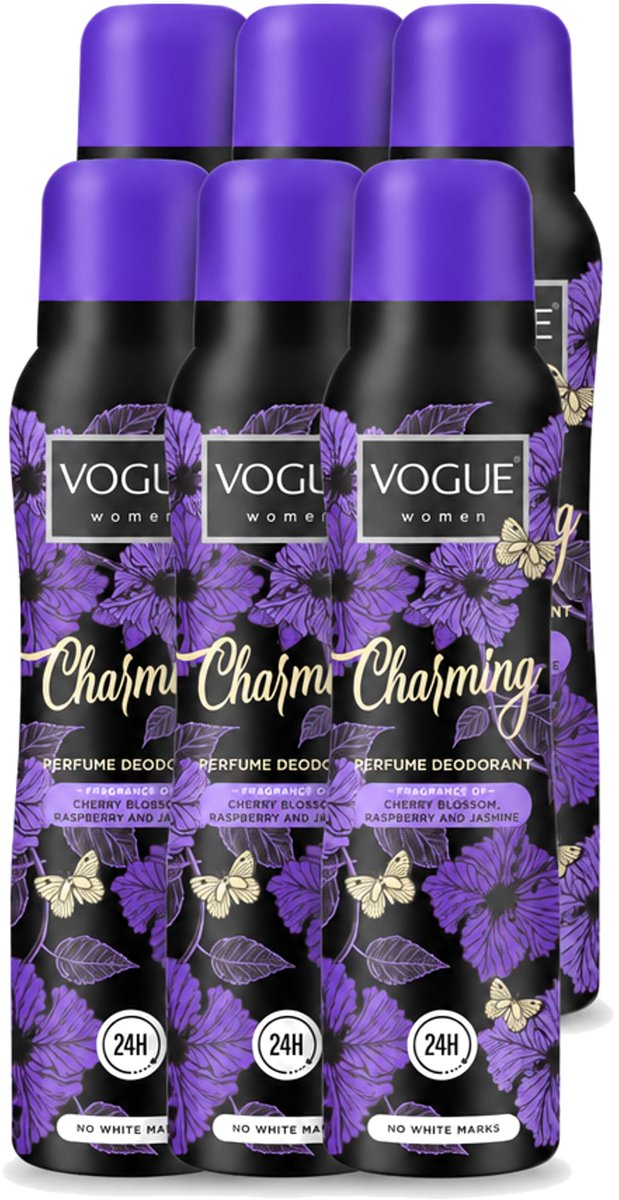 6 x Vogue Women - Charming - Parfum Deodorant - 150 ml - Voordeelverpakking - 6 stuks