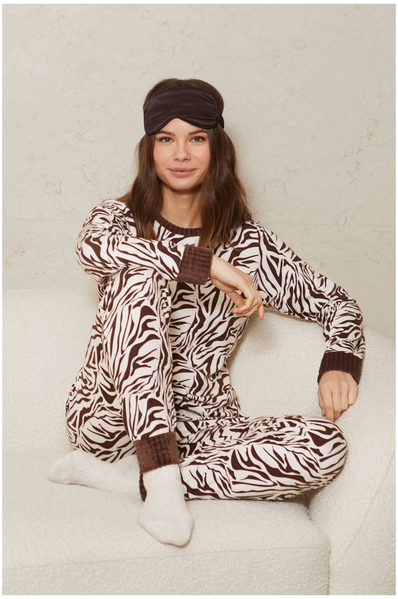Barandi Ferrara Damespyjama – Lange Mouwen en Lange Broek – Zebraprint – Ecru/Bruin - M