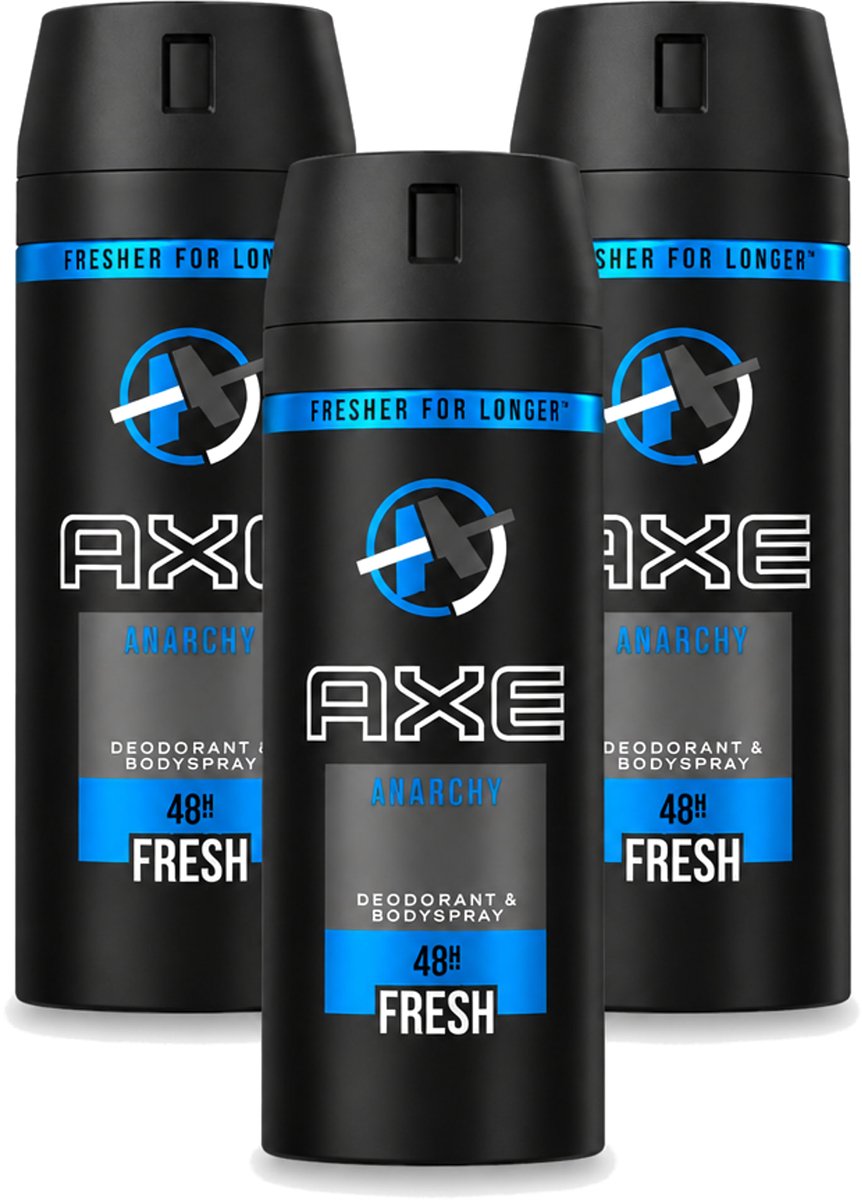 3 x Axe - Deodorant Bodyspray - 48hrs Fresh - Anarchy for Him - 150 ml - Voordeelverpakking - 3 stuks