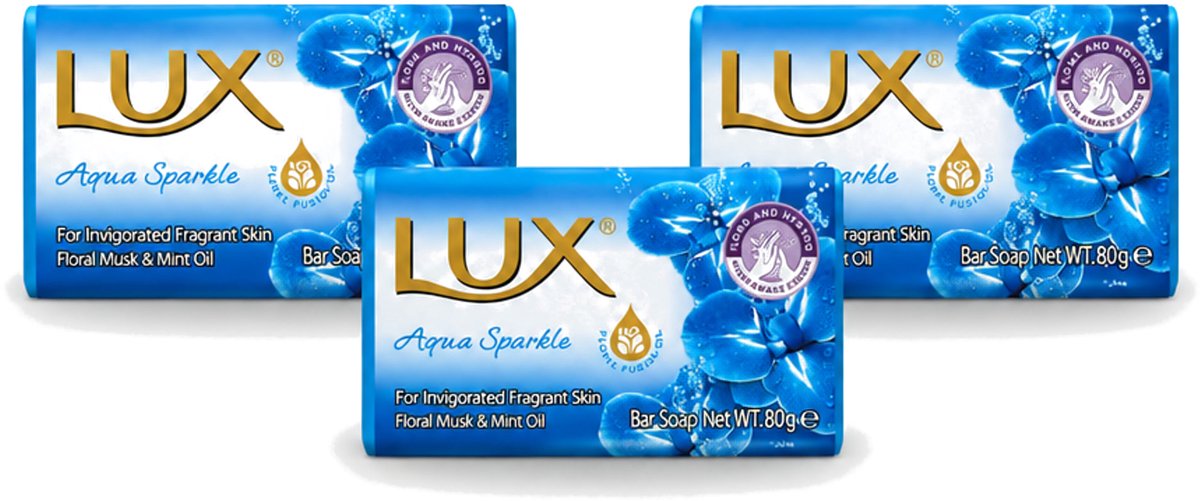 3 x Lux - Zeep - Aqua Sparkle - Hydraterend - Verkwikkende Geur - 80 g - Voordeelverpakking - 3 stuks