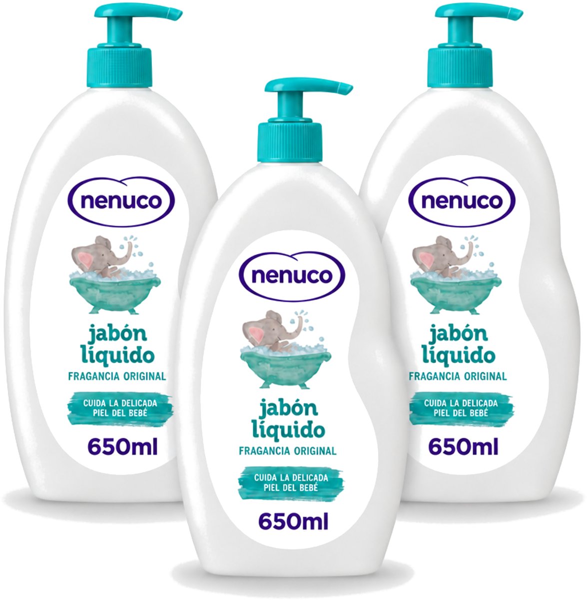 3 x Nenuco - Jabon Líquido - Vloeibare Zeep - Originele Geur - Met Doseerpomp - 650 ml - Voordeelverpakking - 3 stuks