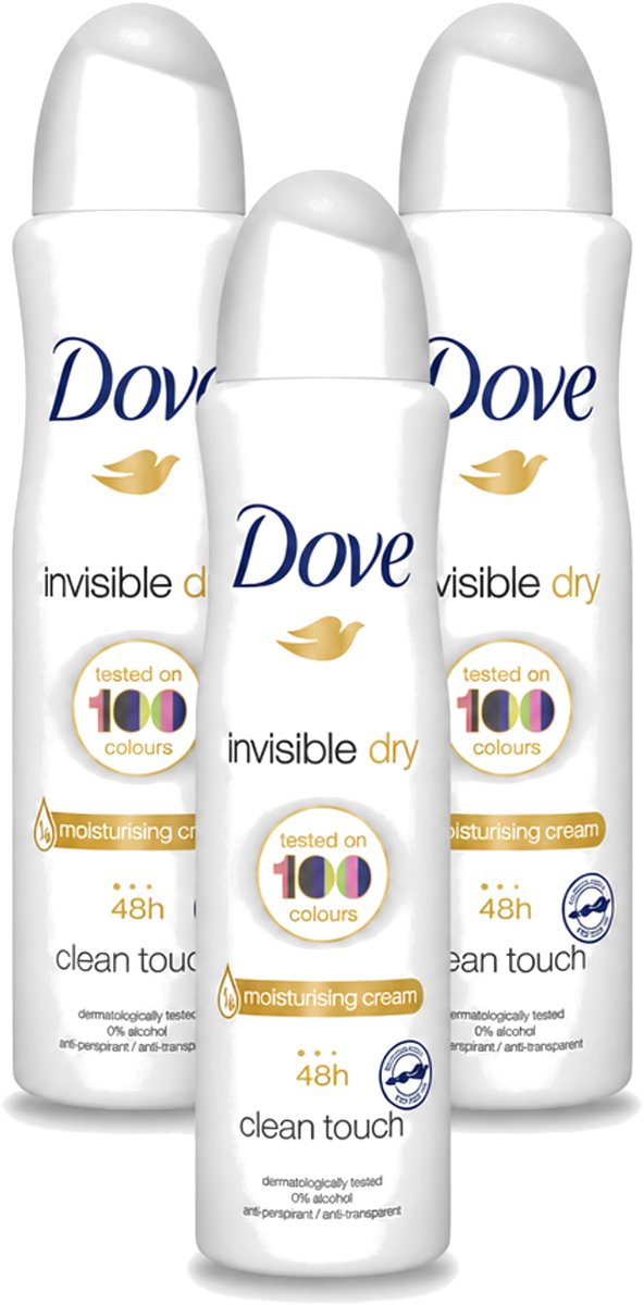 3 x Dove - Deodorant - Invisible Dry - Onzichtbare bescherming - 250 ml - Voordeelverpakking - 3 stuks