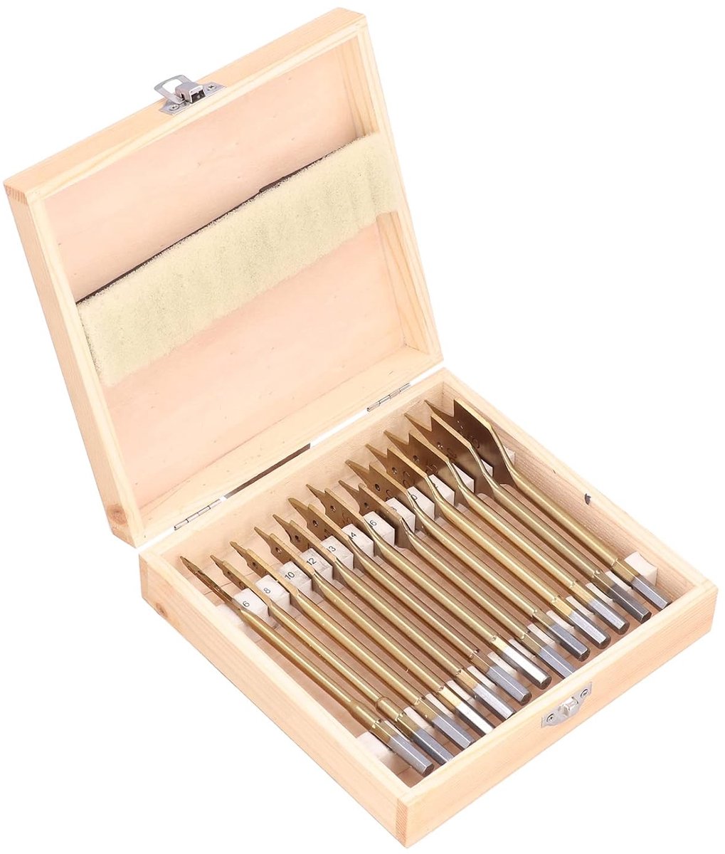 13Pcs Spade Bits, 6-35MM Titanium Coating Carbon Steel Paddle Flat Bit, Carbon Steel Spade Drill Bit Set for Hole - ShopVlot