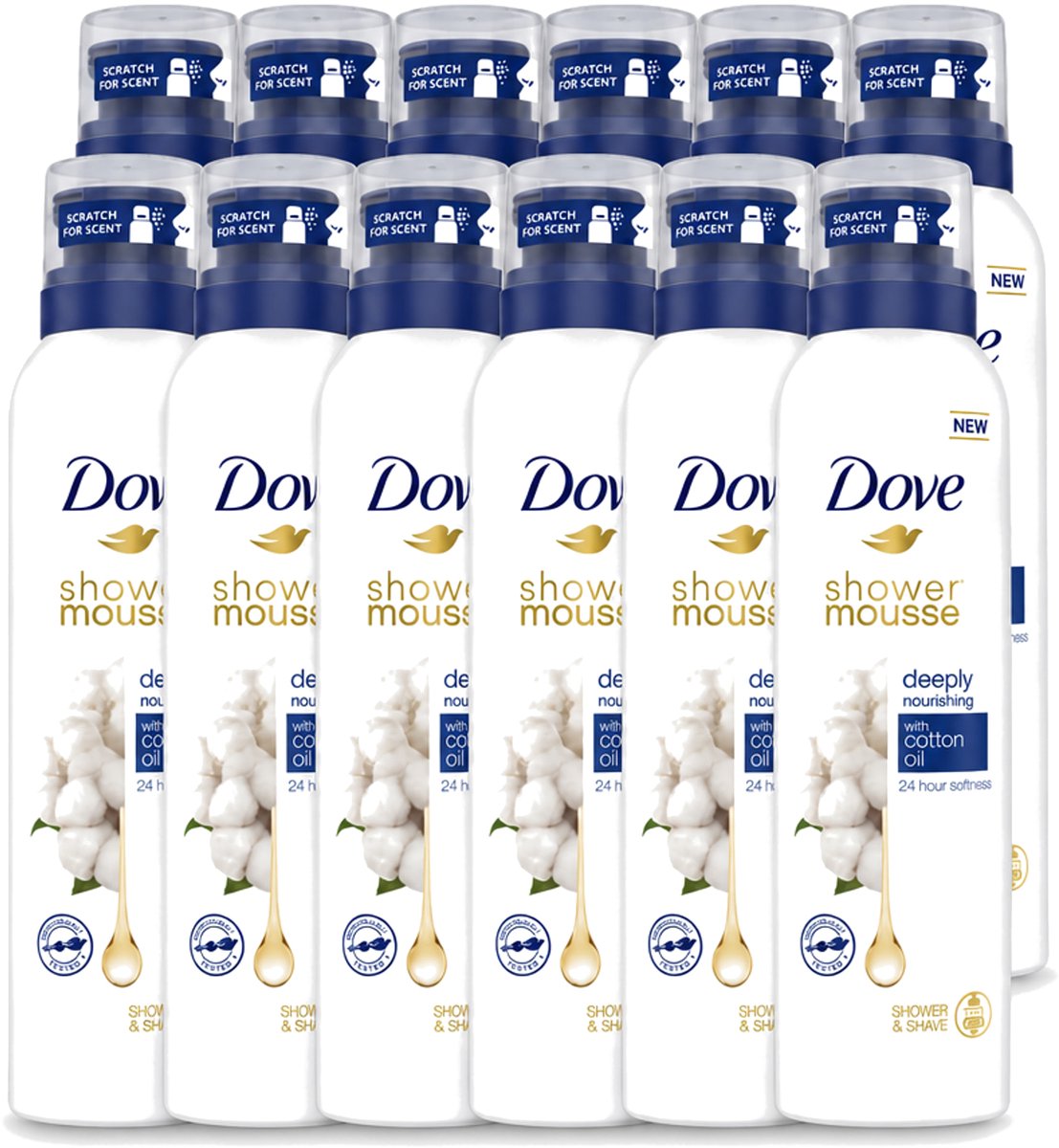 12 x Dove – Douchefoam – Deeply Nourishing Cotton Oil – 200 ml - Voordeelverpakking - 12 stuks