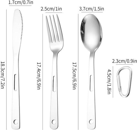 Set van drie stuks - Zilveren servies set - Outdoor camping roestvrijstalen mes vorklep set - Reizen draagbare koffer - met klimknop, opvangtas - Zwart — afbeelding 2