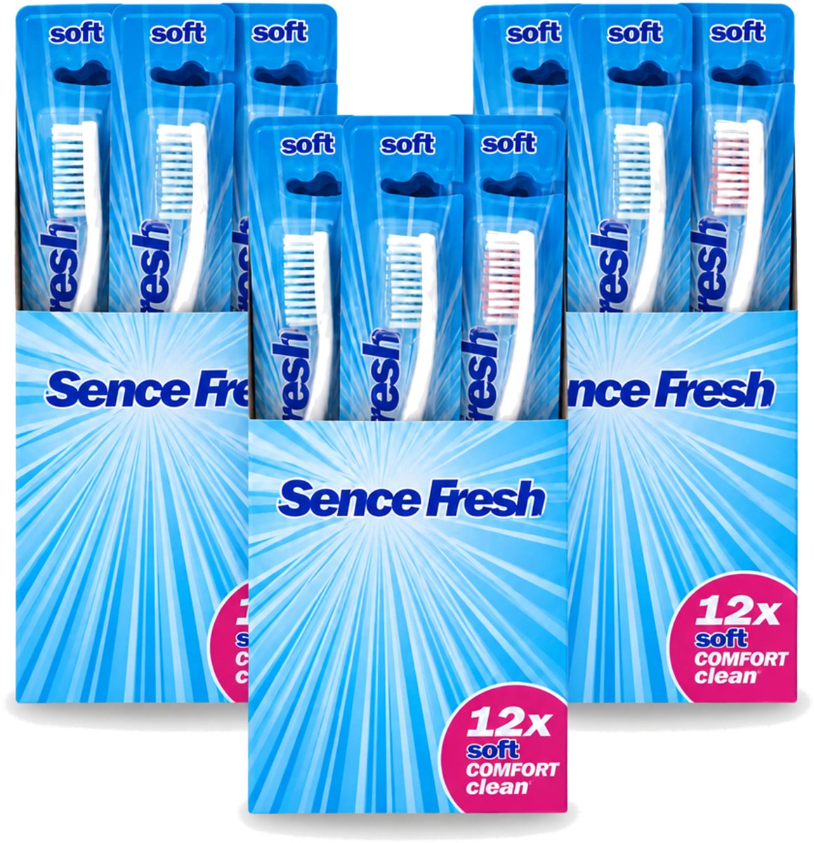 3 x Sence - Tandenborstels - Fresh Soft Comfort Clean - 12 Tandenborstels - Voordeelverpakking - 3 stuks