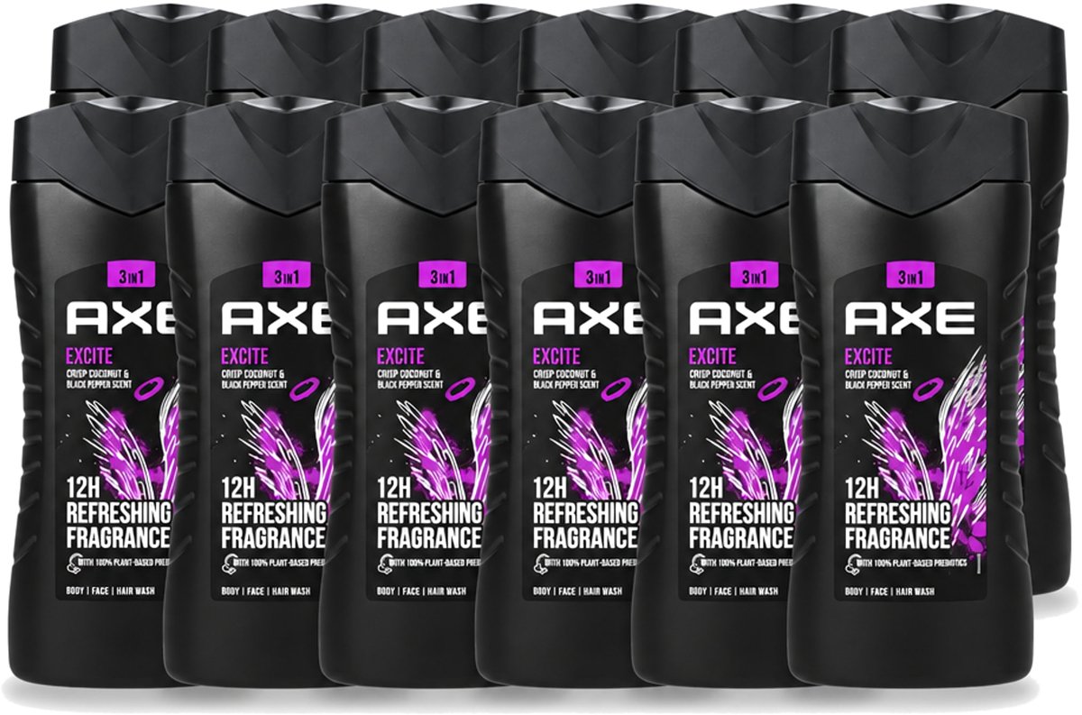 12 x Axe – Douchegel – Excite - 250 ml - Voordeelverpakking - 12 stuks