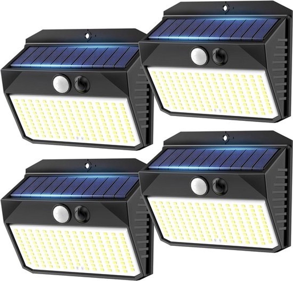 Zonnelampen met bewegingsmelder - 4 stuks - 150 leds - 3 modi - IP65 - Voor buiten - Voor de tuin - Voor treden - Tuinverlichting op zonne-energie voor de garage