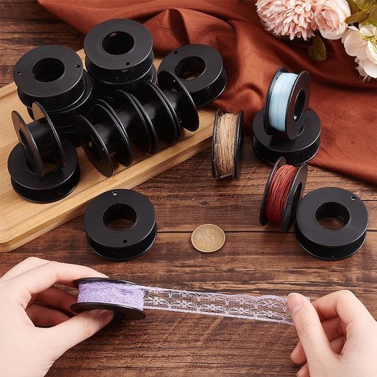 20 Stuks Lege Spoelen voor Draad, 5.3 x 1.8 cm, Plastic Ribbons in Zwart voor Creatief Gebruik — afbeelding 2
