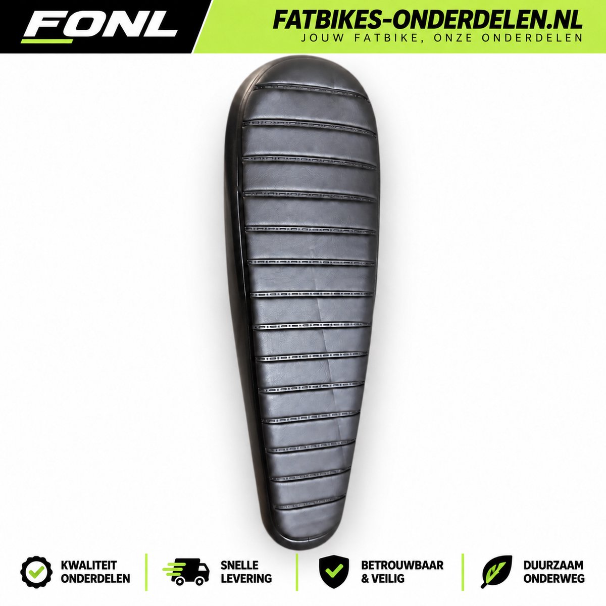 FONL Fatbike Zadel Recht Model - Comfortzadel voor Ouxi V8 en V20 Pro - Geribbelde Afwerking - Zadel Elektrische Fiets - Zwart