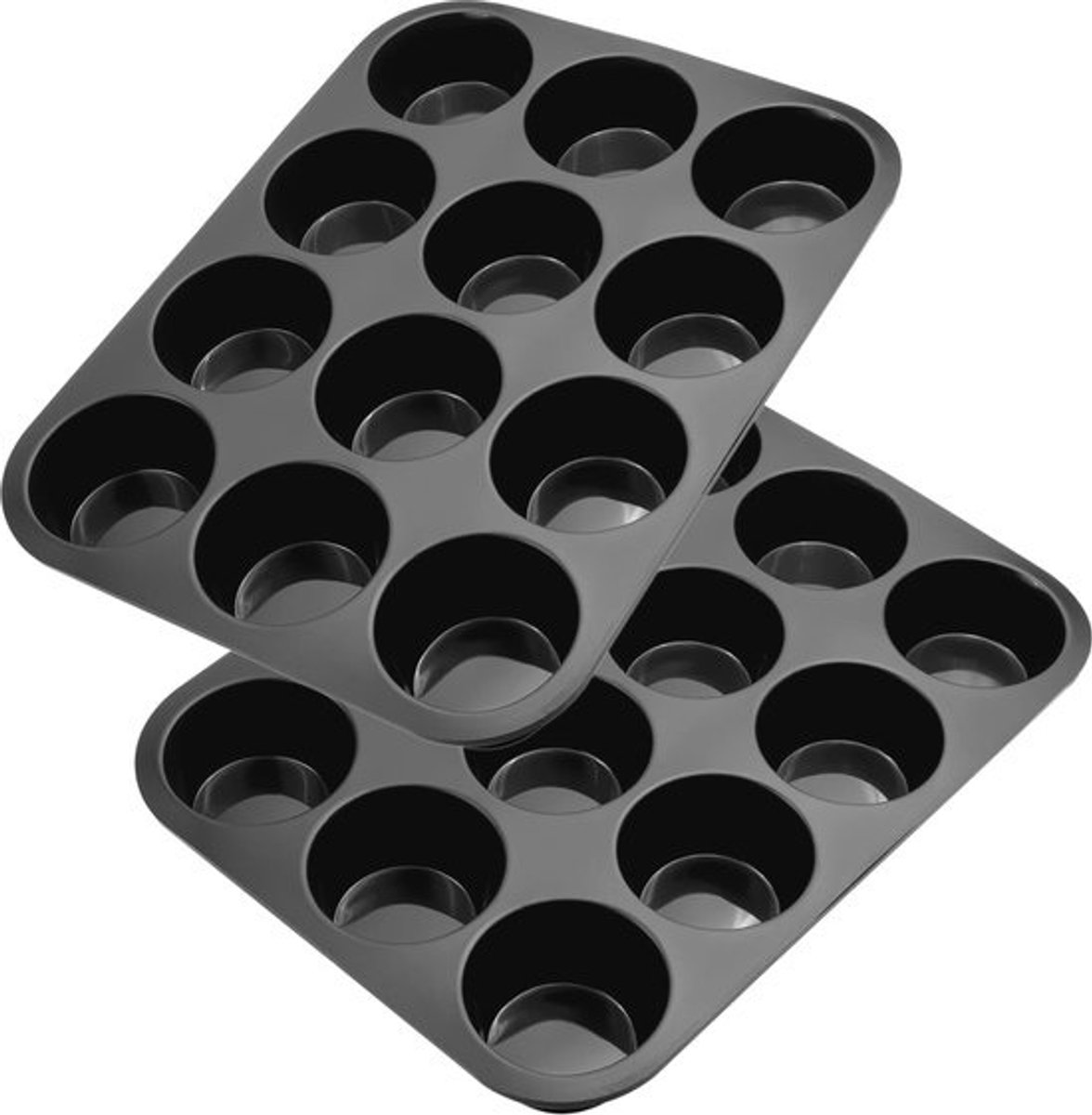 Siliconen muffinvormen - voor muffins, cupcakes en brownies - 12 holtes - met antiaanbaklaag - zwart