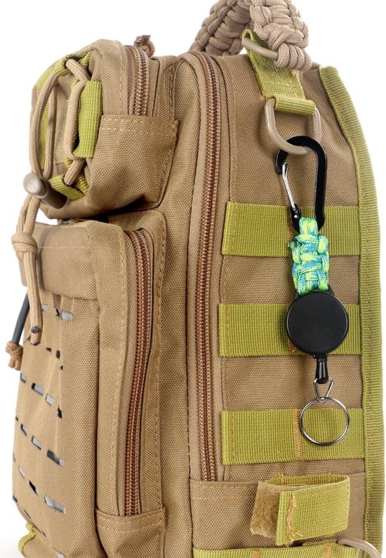 Retractable Badge Reel Lanyard met Carabiner en Sleutelhanger - 2 Stuks, Ideaal voor ID Kaarten en Draagbare Gebruik (Camo Groen Zwart) — afbeelding 3