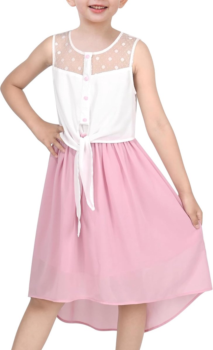 Jurk Turn down kraag Bloem Chiffon Partij Zwart 7-14 jaar