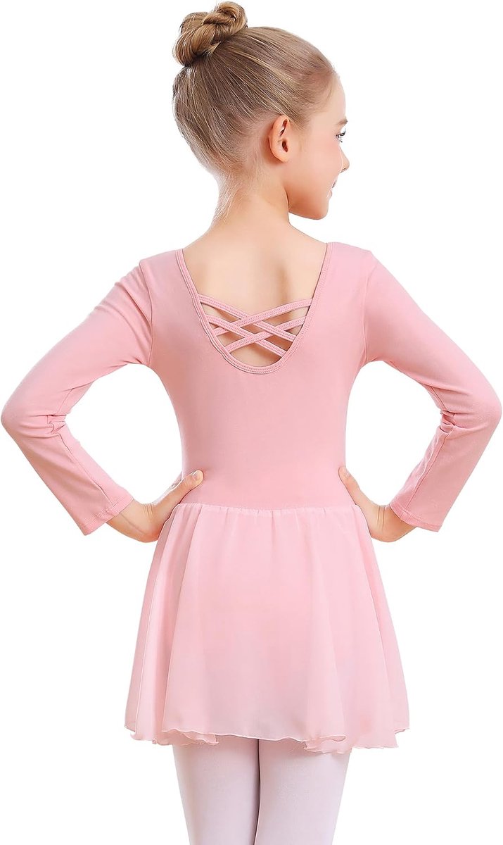 Balletjurk voor meisjes, balletjurk van katoen, lange mouwen balletpak met tutu-rok, balletkostuum voor meisjes en kleine meisjes