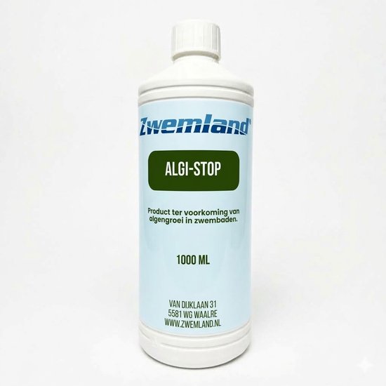 Zwemland ALGI-STOP 1000 ML fles, product ter voorkoming van algengroei in zwembaden.